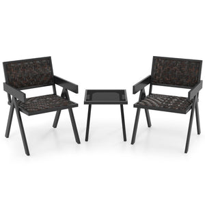 3 Pieces Patio PE Wicker Bistro Set with Quick-Drying Foam-Black