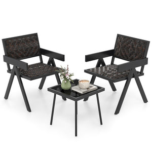 3 Pieces Patio PE Wicker Bistro Set with Quick-Drying Foam-Black