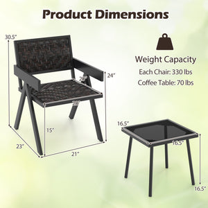 3 Pieces Patio PE Wicker Bistro Set with Quick-Drying Foam-Black