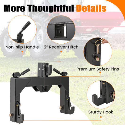 3-Point Quick Hitch with 5 Level Adjustable Bolt for Farming-Orange