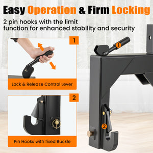 3-Point Quick Hitch with 5 Level Adjustable Bolt for Farming-Black