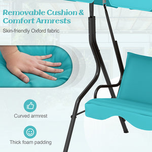 3 Seat Outdoor Patio Canopy Swing with Cushioned Steel Frame-Blue