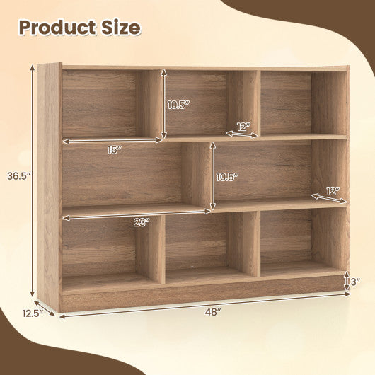 3-Tier Open Bookcase 8-Cube Floor Standing Storage Shelves-Natural