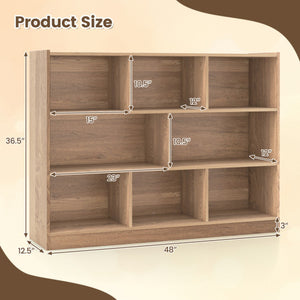 3-Tier Open Bookcase 8-Cube Floor Standing Storage Shelves-Natural