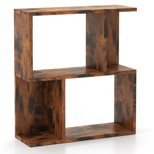 3-Tier Bookshelf with Display Shelf for Small Space-Rustic Brown