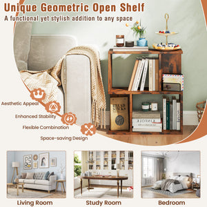 3-Tier Bookshelf with Display Shelf for Small Space-Rustic Brown