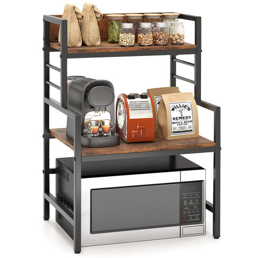 3-Tier Microwave Stand with 2 Open Shelves and Heavy-duty Metal Frame-Rustic Brown