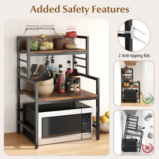 3-Tier Microwave Stand with 2 Open Shelves and Heavy-duty Metal Frame-Rustic Brown