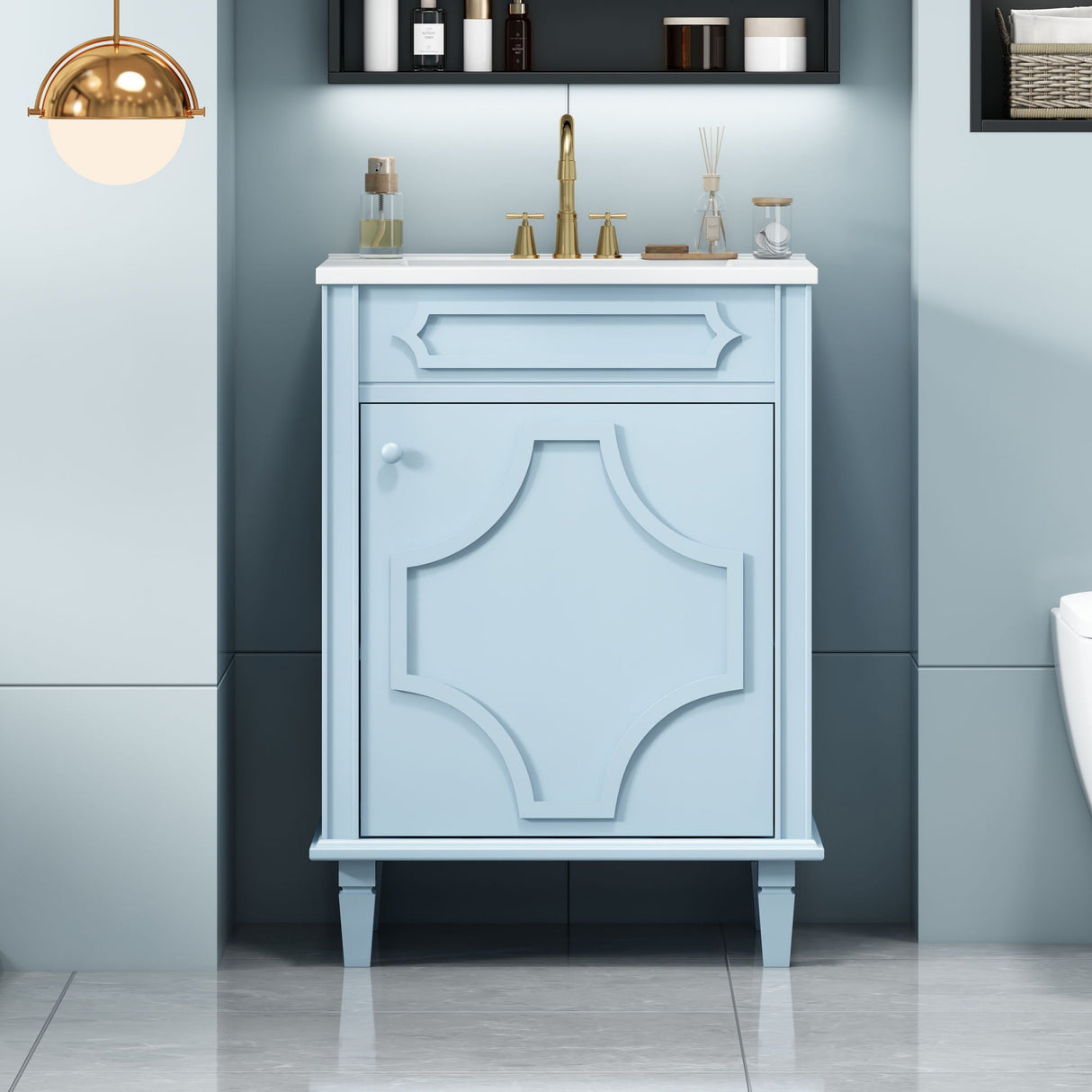 Bathroom Vanity With Ceramic Sink Combo, Modern Freestanding Storage Cabinet With Height Adjustable Shelf, Soft Closing Doors - Blue by Couch.com