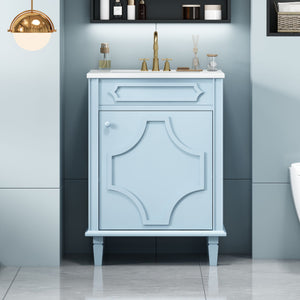 Bathroom Vanity With Ceramic Sink Combo, Modern Freestanding Storage Cabinet With Height Adjustable Shelf, Soft Closing Doors - Blue by Couch.com