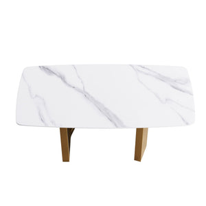 70.87" Modern Artificial Stone White Curved Metal Leg Dining Table - White / Gold by Couch.com