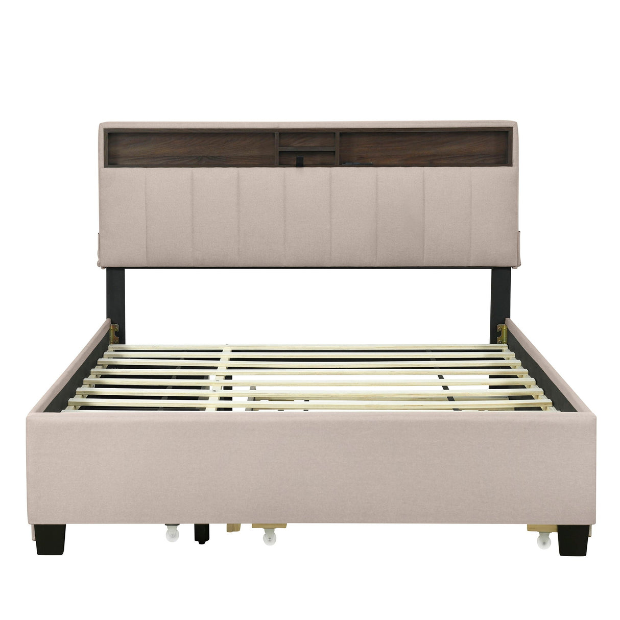 Upholstered Platform Bed With Storage Headboard, Trundle & 2 Drawers And A Set Of Sockets & USB Ports by Couch.com