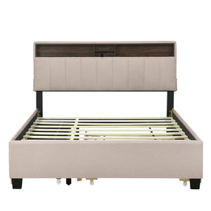 Upholstered Platform Bed With Storage Headboard, Trundle & 2 Drawers And A Set Of Sockets & USB Ports by Couch.com