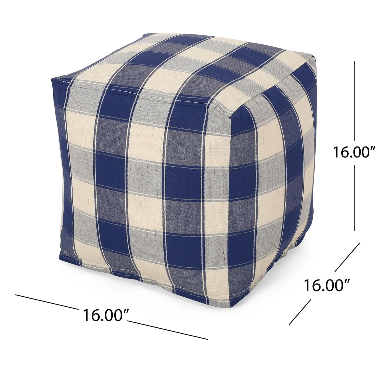 Connor - Checkered Square Pouf Ottoman And Floor Cushion - Ivory / Navy by Couch.com
