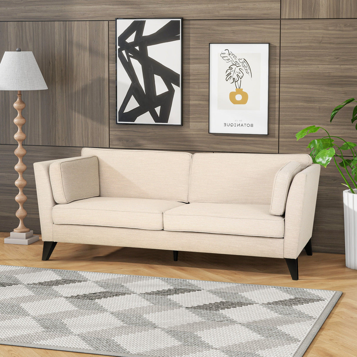 3 Seater Fabric Sofa, With Birch Legs, Study And Living Room - Beige by Couch.com