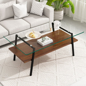 Rectangle Coffee Table, Tempered Glass Tabletop With Metal Legs, Modern Table For Living Room by Couch.com
