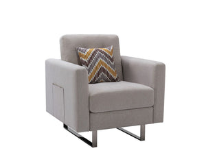 Victoria - Linen Fabric Armchair With Metal Legs, Side Pockets, And Pillow by Couch.com