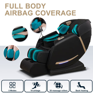 Full Body Massage Chair With Zero Gravity Recliner, With Two Control Panel: Smart Large Screen & Rotary Switch, Spot Kneading And Heating - Black by Couch.com