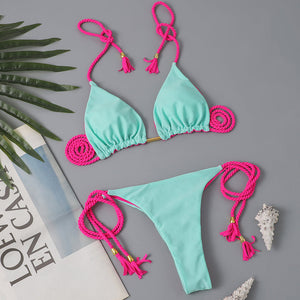 New Festival Flame Halter Bikini Set for Women – Triangle V-Neck Backless Two-Piece Swimsuit with Tie Side Bottoms & Adjustable Lace-Up Fit – Sleek Polyamide Swimwear for Koningsdag/King’s Day & Summer Beach Celebrations