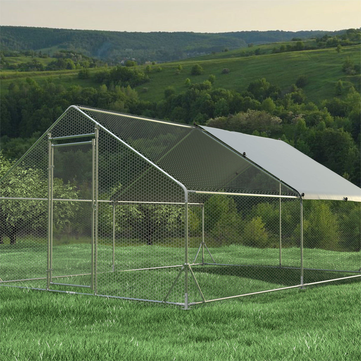 Large Metal Chicken Coop, Walk In Poultry Cage Hen Run House Rabbits Habitat Cage Spire Shaped Coop With Waterproof And Anti Ultraviolet Cover by Couch.com