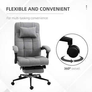 Vinsetto - Executive Linen-Feel Fabric Office Chair High Back Swivel Task Chair With Adjustable Height Upholstered Retractable Footrest, Headrest And Padded Armrest - Light Gray by Couch.com