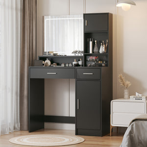 Vanity Desk with Mirror and LED Light Strip,Dressing Table with Large Drawer, 3 Level Storage Dresser & 3 Lighting Modes Adjustable Brightness, Suitable for Bedroom(Black)