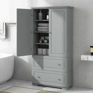Wide Bathroom Storage Cabinet, Freestanding Storage Cabinet With Two Drawers And Adjustable Shelf, MDF Board With Painted Finish - Gray by Couch.com
