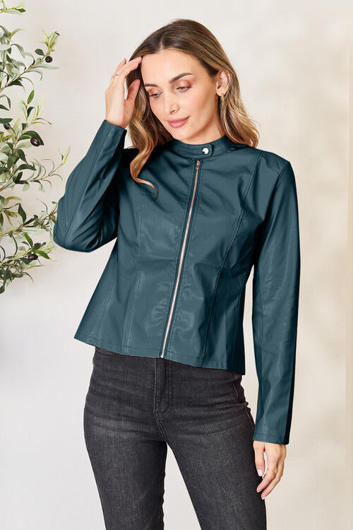 Women Classic Neck Zip-Up Jacket For Everyday Wear Elegant Girls Jacket
