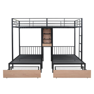 Triple Bunk Bed With Drawers, Multi-Functional Frame With Desks And Shelves In The Middle by Couch.com