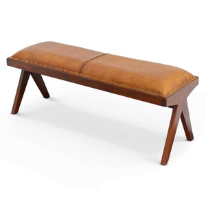 Chad - Mid-Century Modern Leather Bench - Brown / Tan by Couch.com