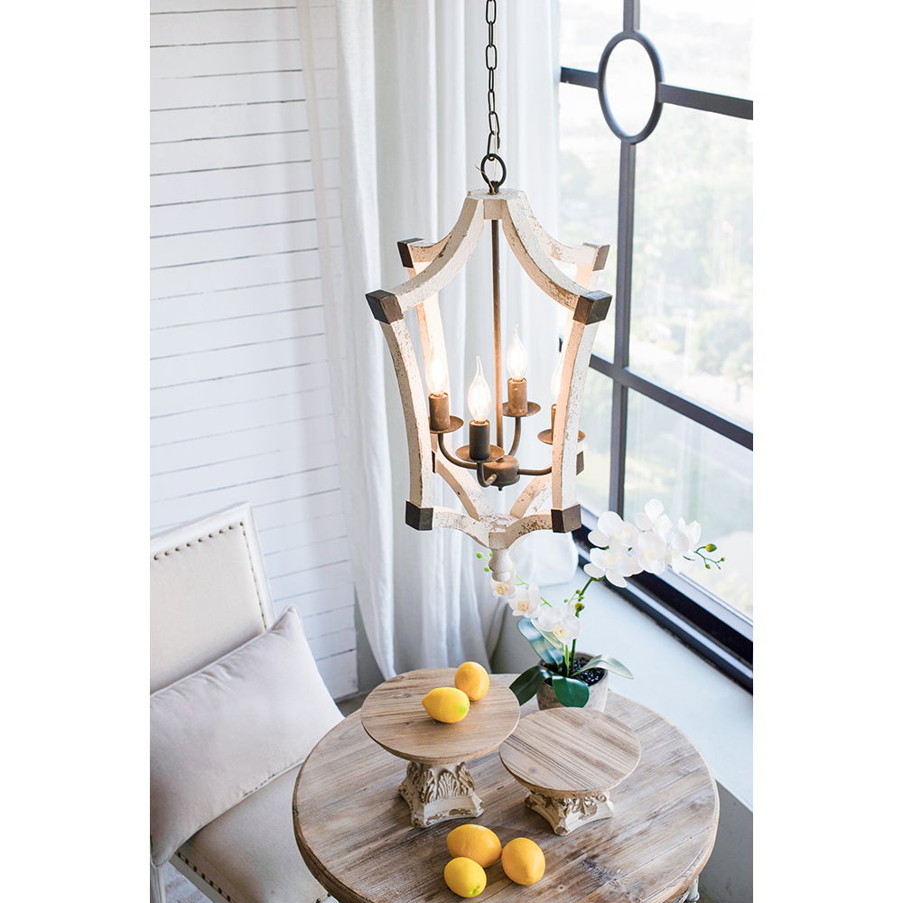 4 Light Chandelier with Adjustable Chain in Cream Finish