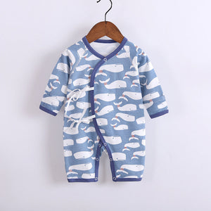 Baby's Cotton Long-sleeved Lace-up Butterfly Jumpsuit
