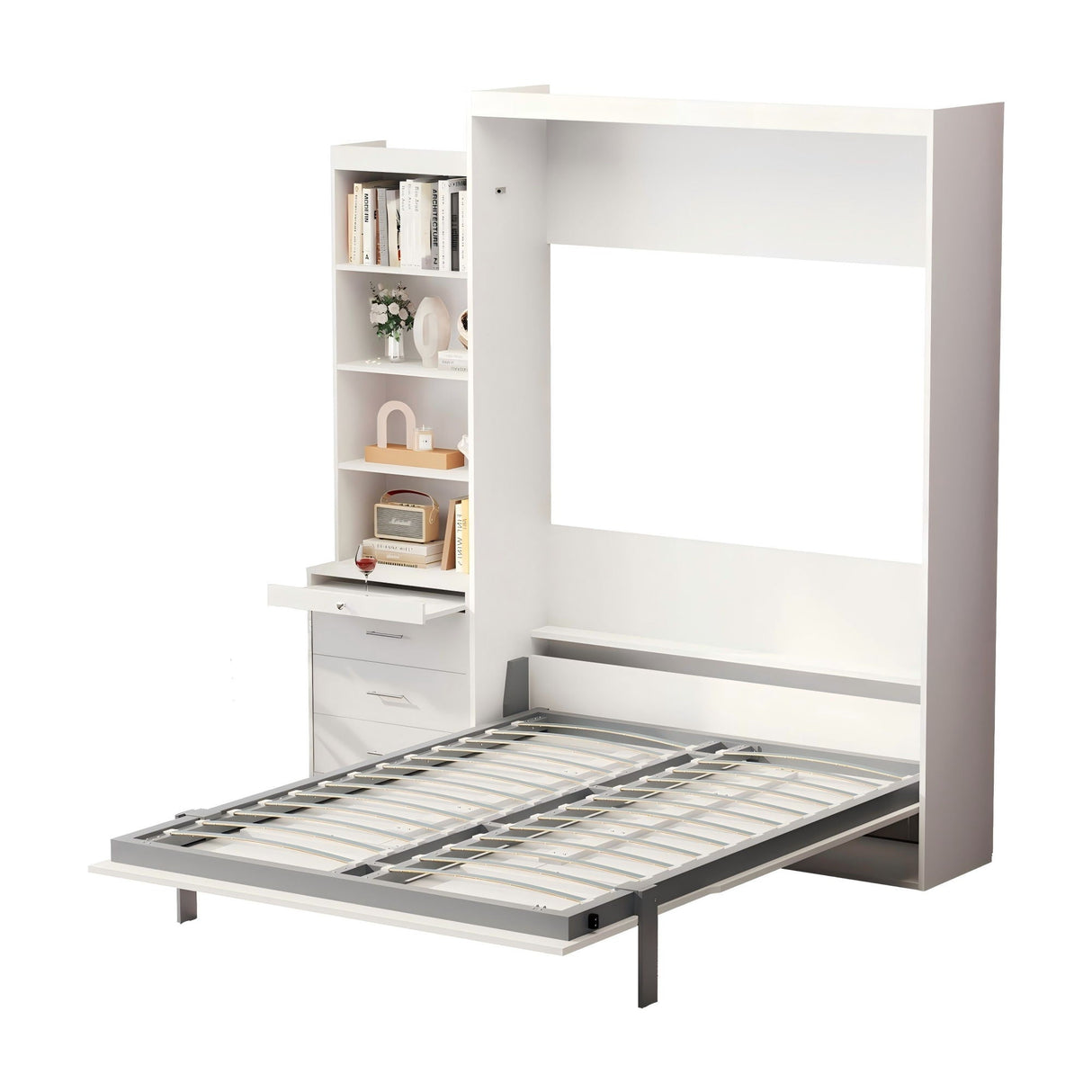 Morden Deisgn Vertical Murphy Bed With Shelf And Drawers For Bedroom Or Guestroom Wall Bed Space Saving Hidden Bed With New Style Gas Struts by Couch.com