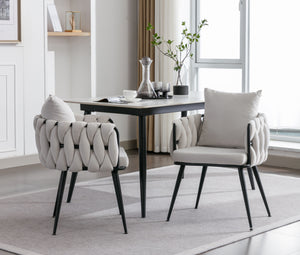 Modern Velvet Dining Chairs (Set of 2) Hand Weaving Accent Chairs Living Room Chairs Upholstered Side Chair With Metal Legs For Dining Room Kitchen Vanity Living Room by Couch.com
