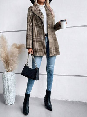 Women's Plaid Collared Neck Buttoned Long Sleeve Jacket – Classic & Lightweight Outerwear for Everyday Wear