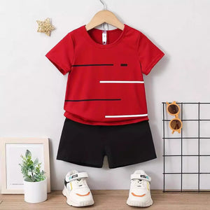 New Short-sleeved T-shirt Shorts Loose Color Matching Lines Two-piece Suit