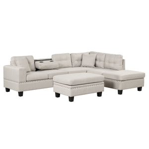 Modern Sectional Sofa With Storage Ottoman, L-Shape Couch With 2 Pillows And Cup Holder, Sectional Sofa With Reversible Chaise For Living Room by Couch.com