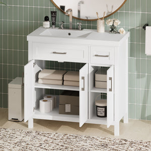 Bathroom Vanity Cabinet With Resin Integrated Sink - 2 Drawers, 3 Doors by Couch.com
