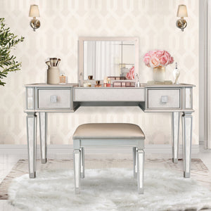 Mirrored Vanity Desk With Drawers And Stool, Flip Up Dressing Table Set For Makeup Room by Couch.com