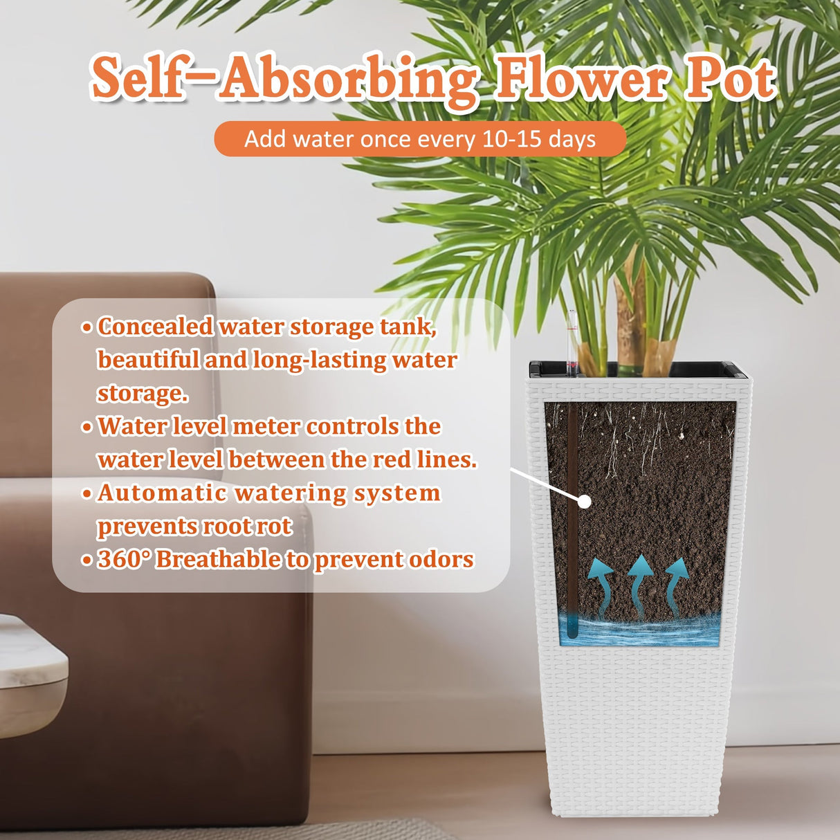 Pack of 2 Square Planters with Automatic Watering System