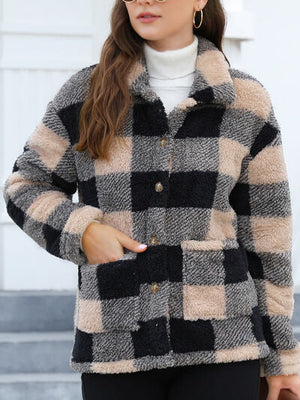 Beautiful Red Women Drop Shoulder Fuzzy Button-Up Jacket Soft And Comfortable Casual Fit Jacket