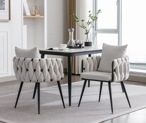 Modern Velvet Dining Chairs (Set of 2) Hand Weaving Accent Chairs Living Room Chairs Upholstered Side Chair With Metal Legs For Dining Room Kitchen Vanity Living Room by Couch.com