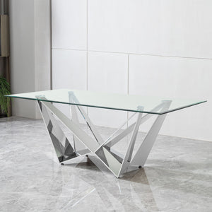 Clear Glass With Polished Stainless Steel Base Dining Table - Silver by Couch.com