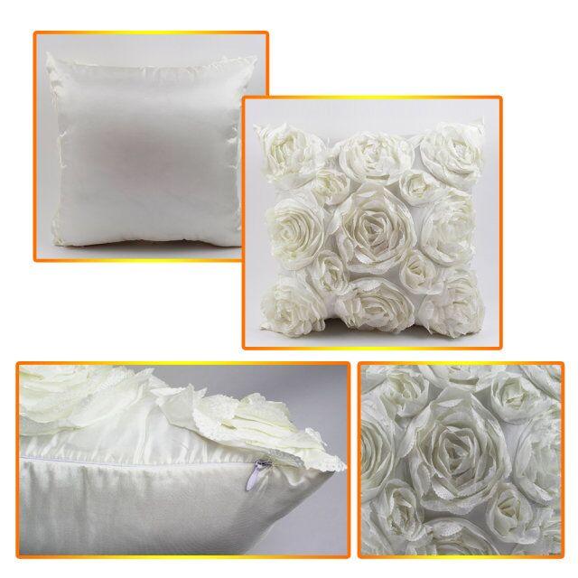 3D Roses Style Embroidered Polyester Cushion Cover Pillowcase Wedding Home Decorative Roses Floral Print Cushion Covers Throw Pillow Covers For Decorating Sofa Car Bedroom 42x42cm