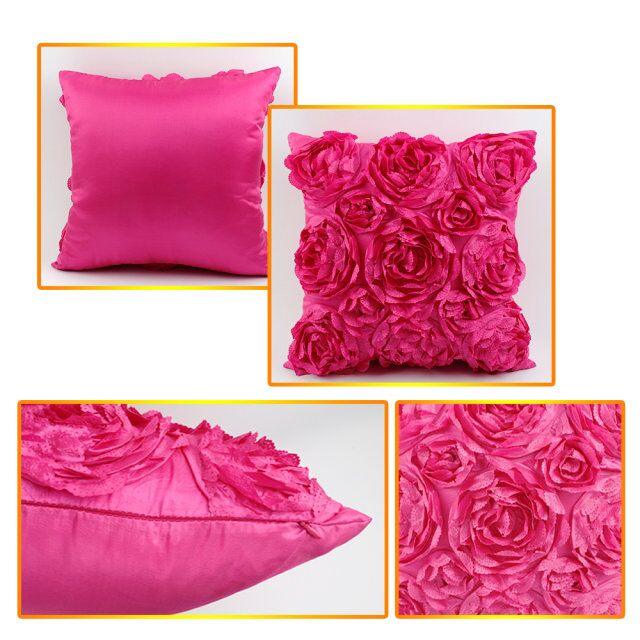 3D Roses Style Embroidered Polyester Cushion Cover Pillowcase Wedding Home Decorative Roses Floral Print Cushion Covers Throw Pillow Covers For Decorating Sofa Car Bedroom 42x42cm