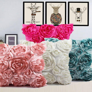 3D Roses Style Embroidered Polyester Cushion Cover Pillowcase Wedding Home Decorative Roses Floral Print Cushion Covers Throw Pillow Covers For Decorating Sofa Car Bedroom 42x42cm