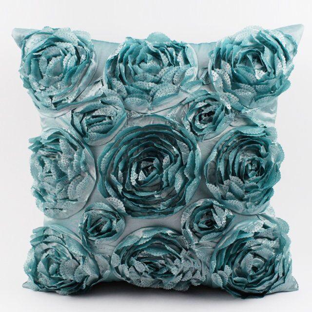 3D Roses Style Embroidered Polyester Cushion Cover Pillowcase Wedding Home Decorative Roses Floral Print Cushion Covers Throw Pillow Covers For Decorating Sofa Car Bedroom 42x42cm