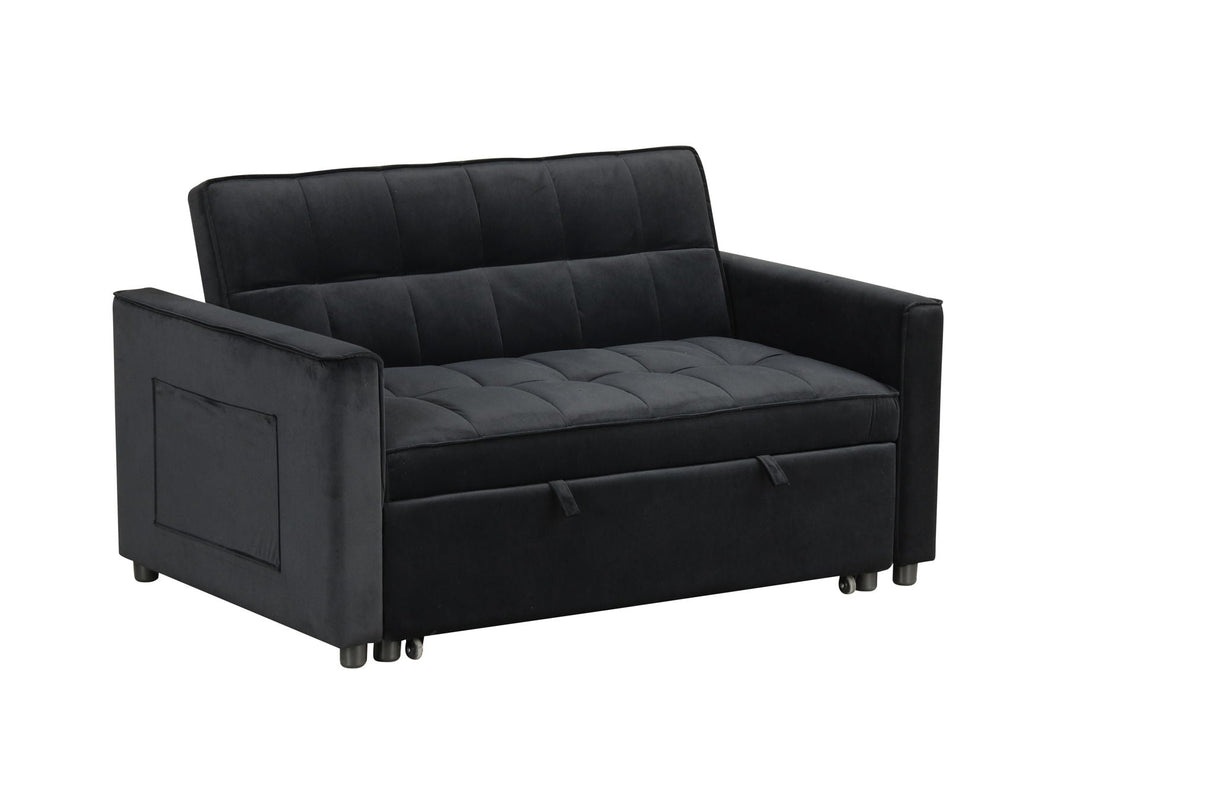 Maeve - Velvet Convertible Sleeper Loveseat With Tufting and Side Pocket - Black by Couch.com
