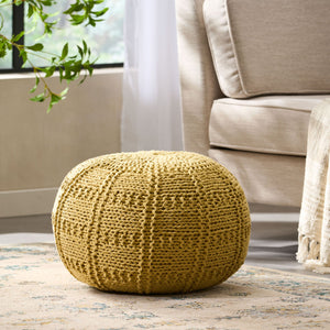 Yuny - Knitted Cotton Round Pouf With Modern Design - Yellow by Couch.com