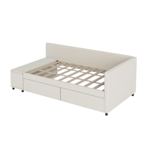 L Shaped Upholstered Platform Bed With Storage And Drawers by Couch.com